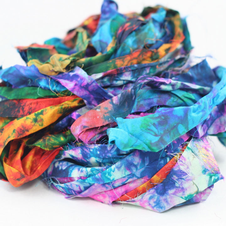 Darn Good Yarn: Tie Dyed Gems: Small Batch Sari Ribbon, Yarn