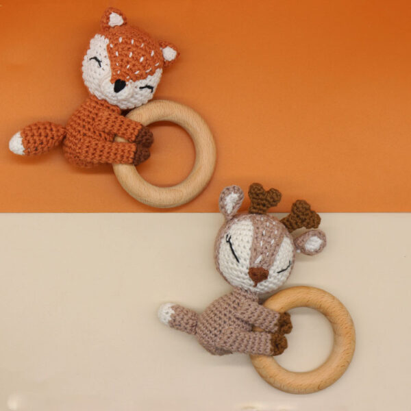 Handmade Crochet Fox Elk Rattle Toy Baby Molar Teether