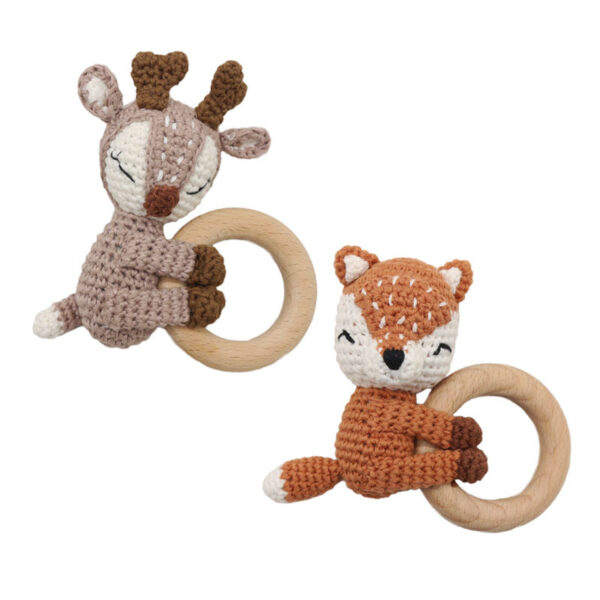 Handmade Crochet Fox Elk Rattle Toy Baby Molar Teether