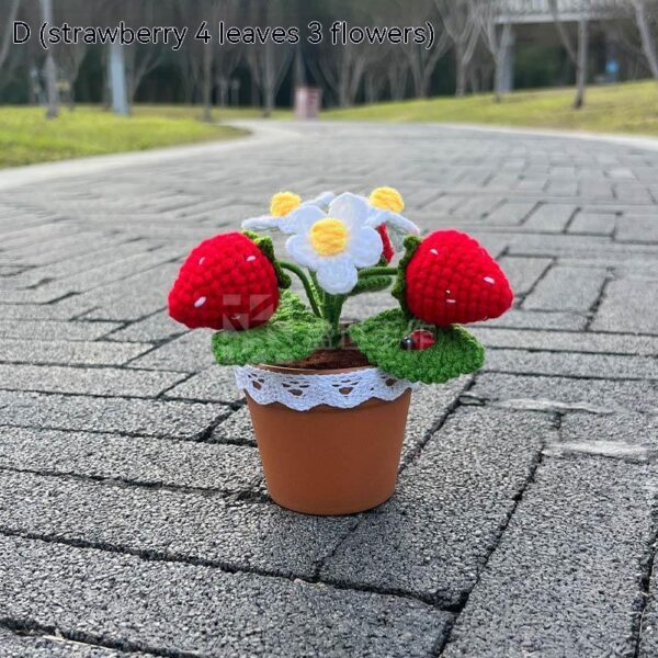 Wool Crochet Strawberry Bonsai Handmade Diy Woven Ornaments