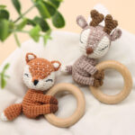 Handmade Crochet Fox Elk Rattle Toy Baby Molar Teether