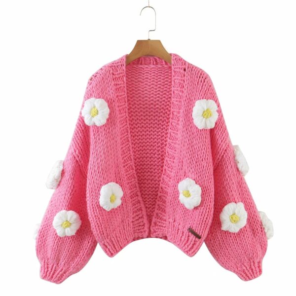 Handmade Crochet Cardigan Sweater Women Fruit Jacquard Embroidery