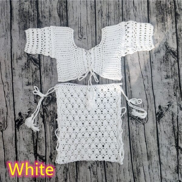 Handmade Crochet Bikini Beach Shirt Mini Skirt Suit