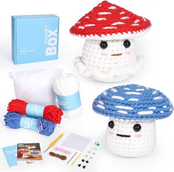 Crochet Material Package Blue Red Small Mushroom Decoration